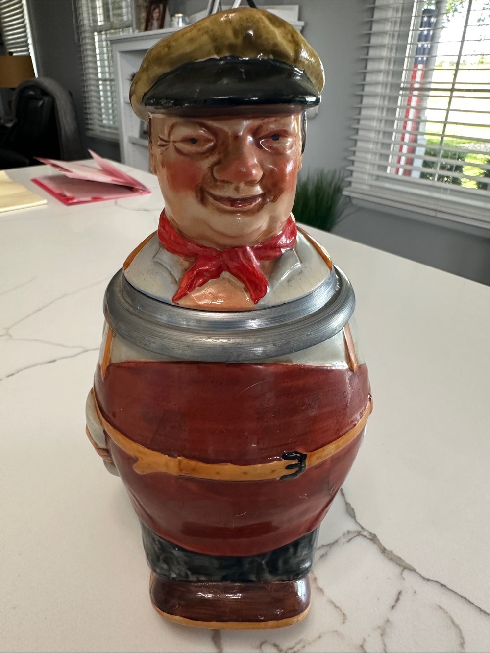 Vintage Reinhold Merkelbach Figurine Ceramic Lidded beer stein jug.